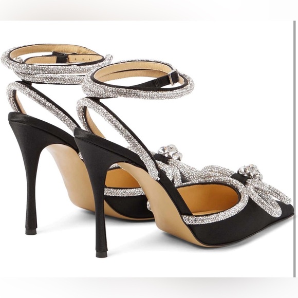 LauraVicci Women's Heeled Sandals Pointed Toe Crystal Bow - Black 7.5 - Picture 6 of 7